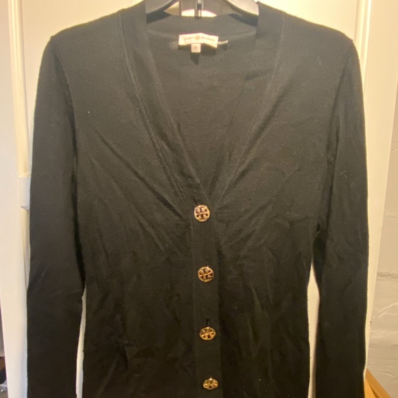 Tory Burch Black cardigan with gold accent buttons